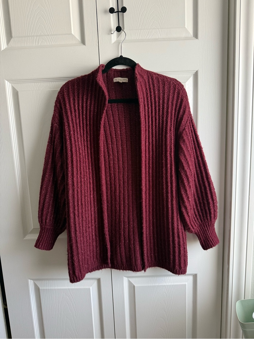 Truly Madly Deeply Open-Front Ribbed Cardigan - Wine